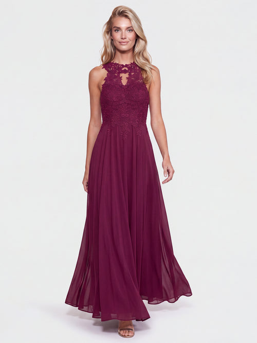 Kleid mit floraler Spitze und Chiffon | merlot image 1