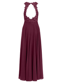 Kleid mit floraler Spitze und Chiffon | merlot