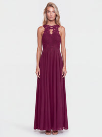 Kleid mit floraler Spitze und Chiffon | merlot