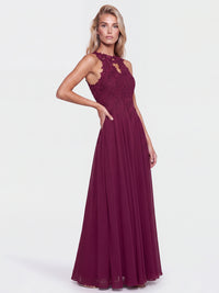 Kleid mit floraler Spitze und Chiffon | merlot