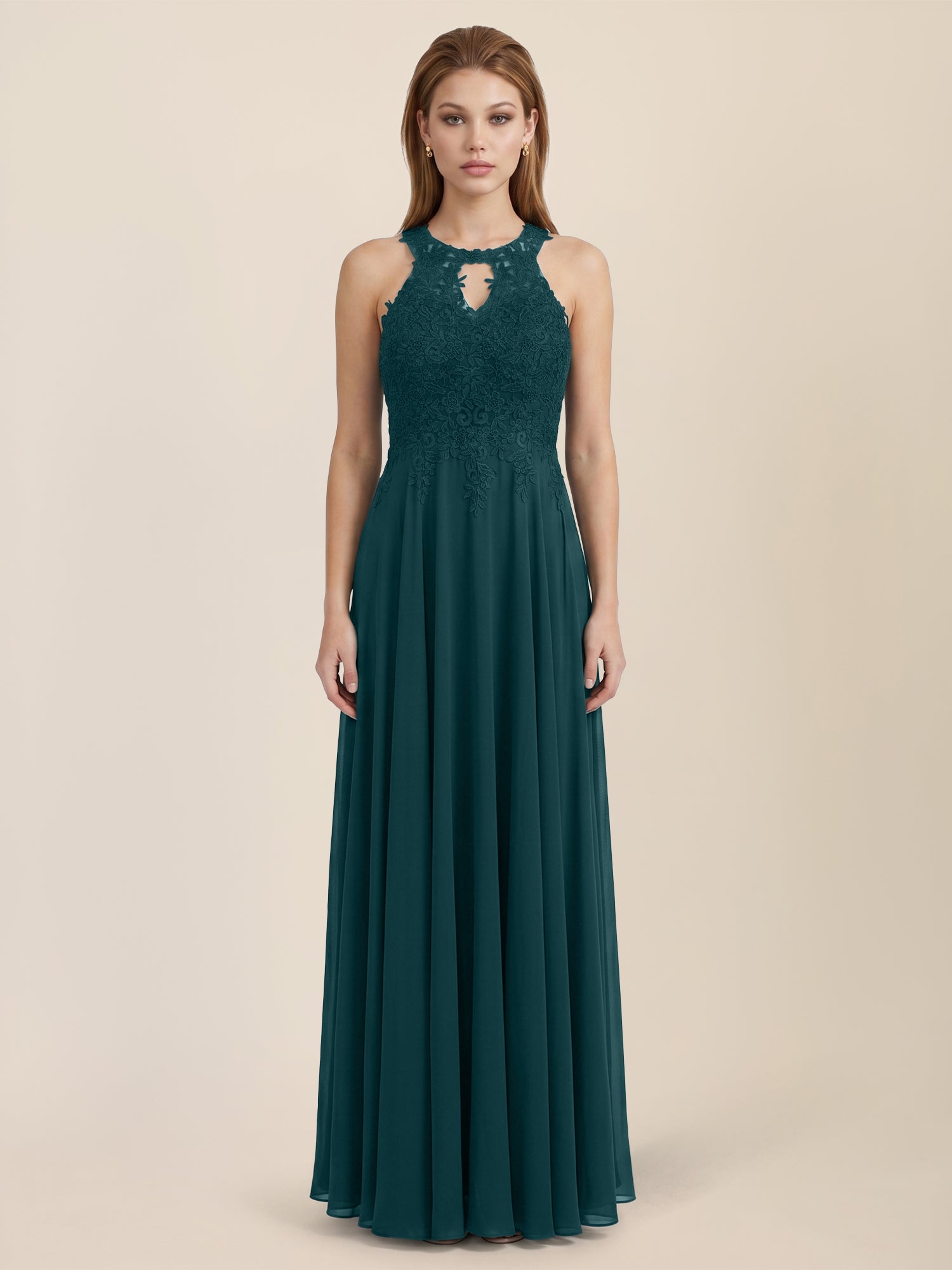 Brautkleid mit floraler Spitze und Chiffon | emerald