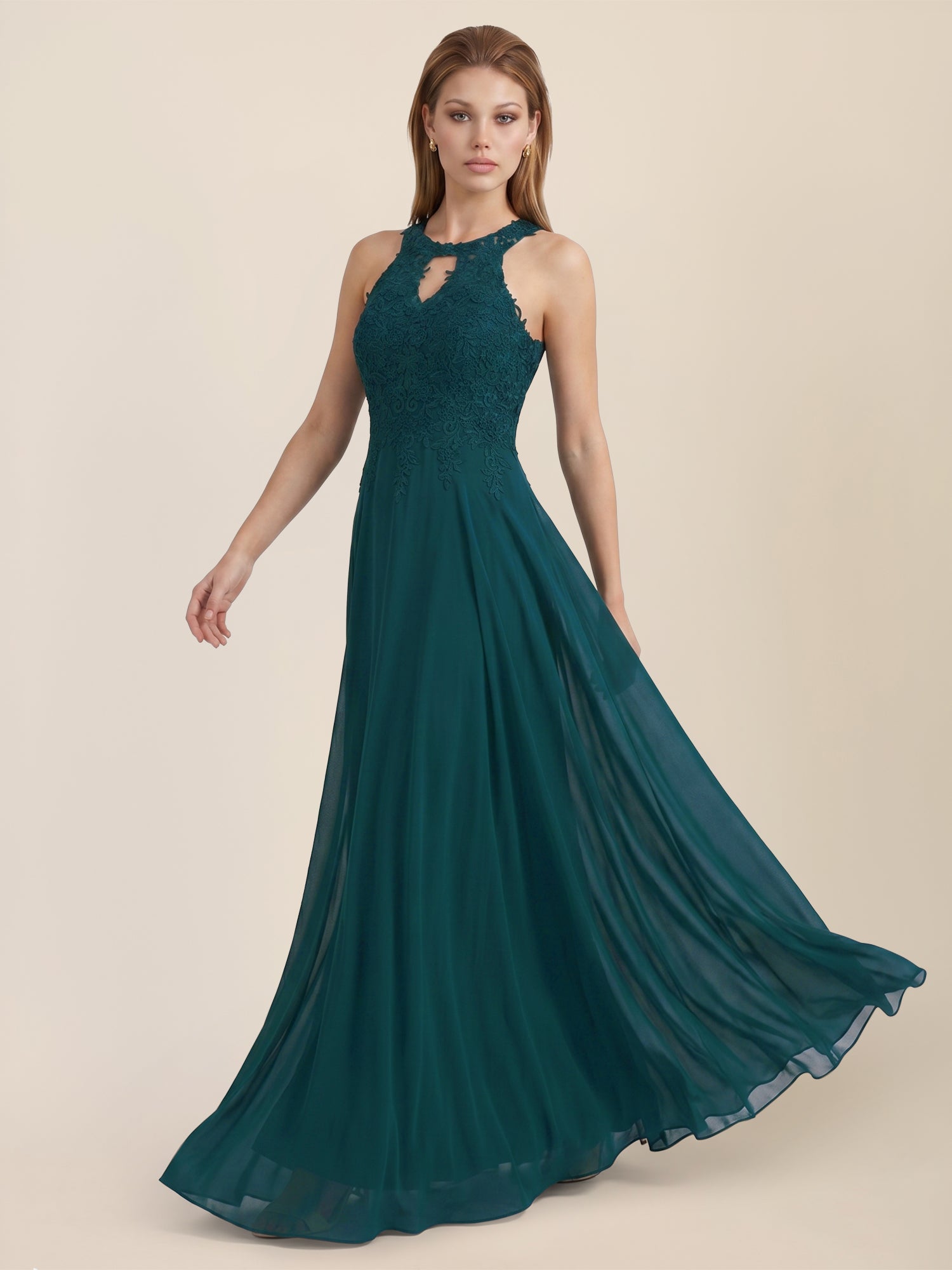 Brautkleid mit floraler Spitze und Chiffon | emerald