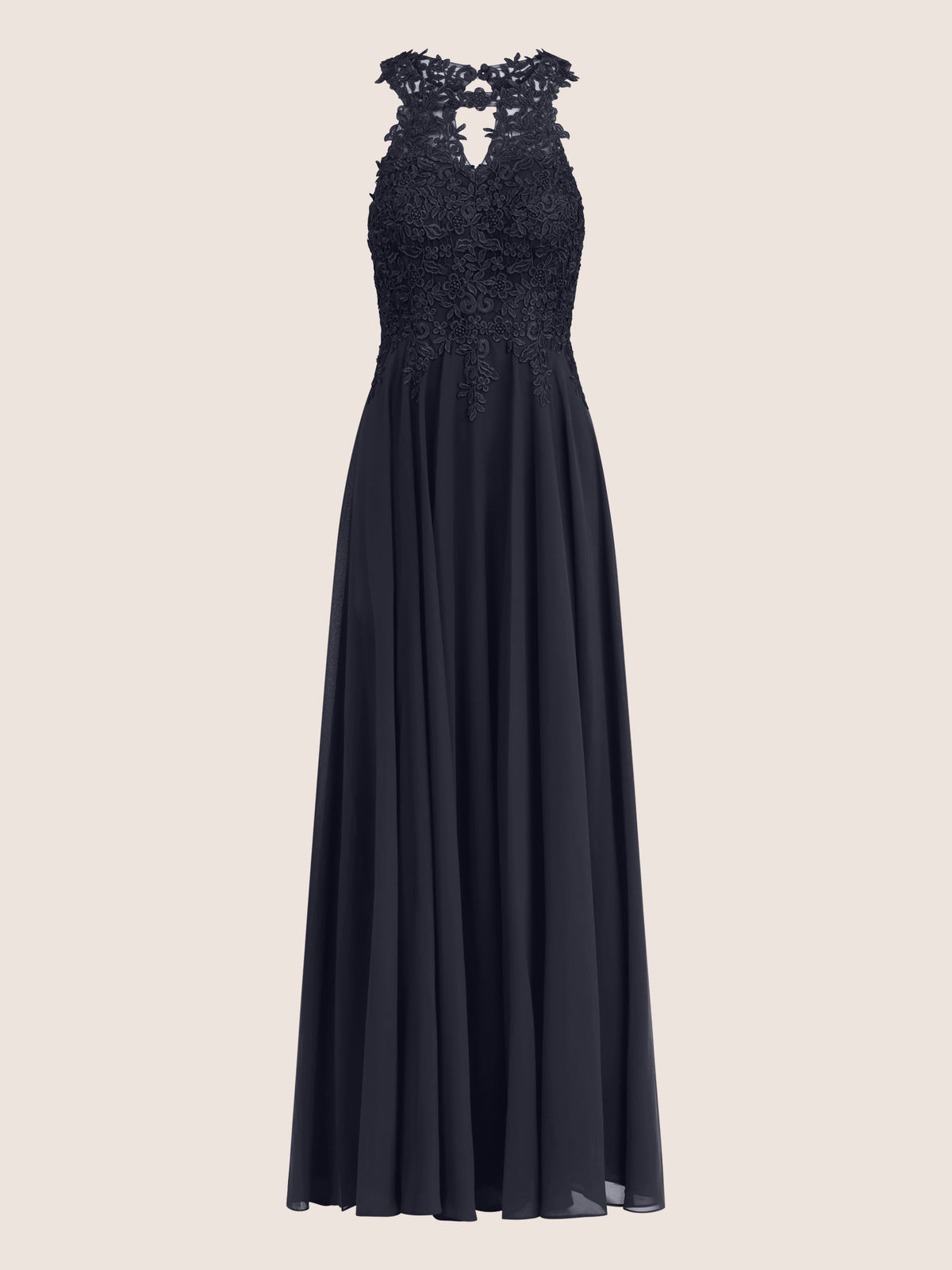 Brautkleid mit floraler Spitze und Chiffon | nachtblau