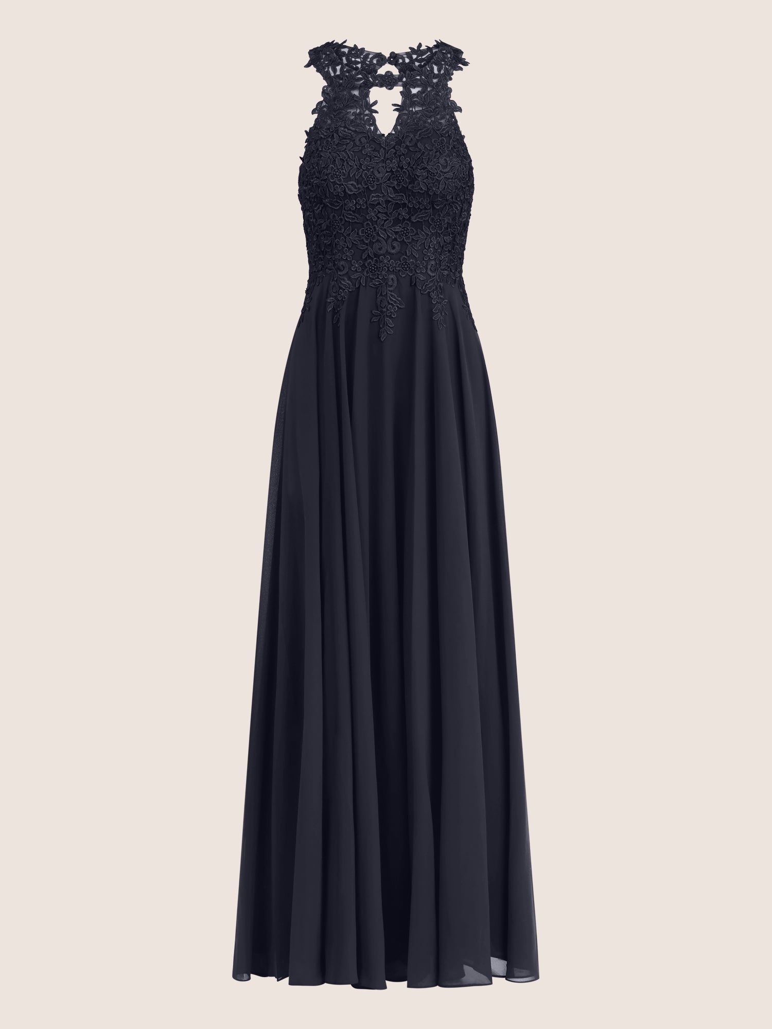 Brautkleid mit floraler Spitze und Chiffon | nachtblau