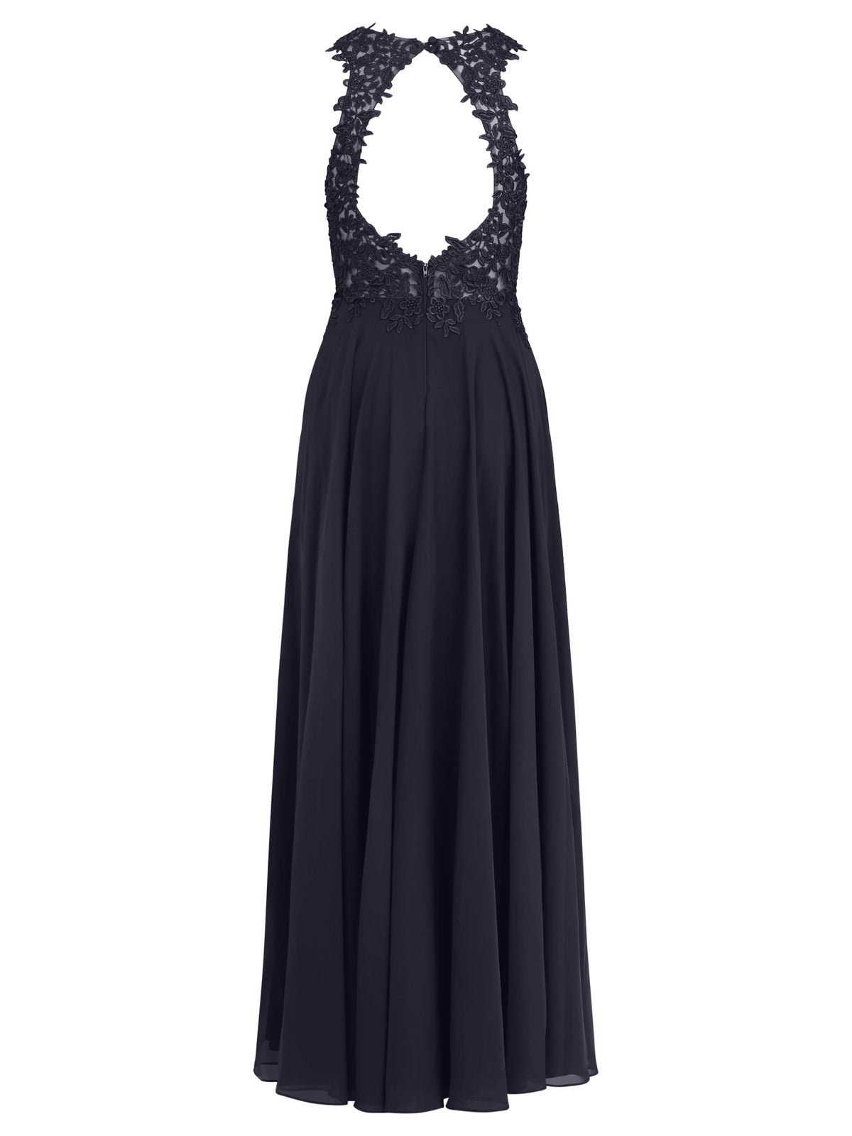 Kleid mit floraler Spitze und Chiffon | nachtblau