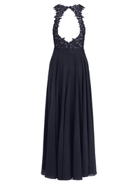 Kleid mit floraler Spitze und Chiffon | nachtblau