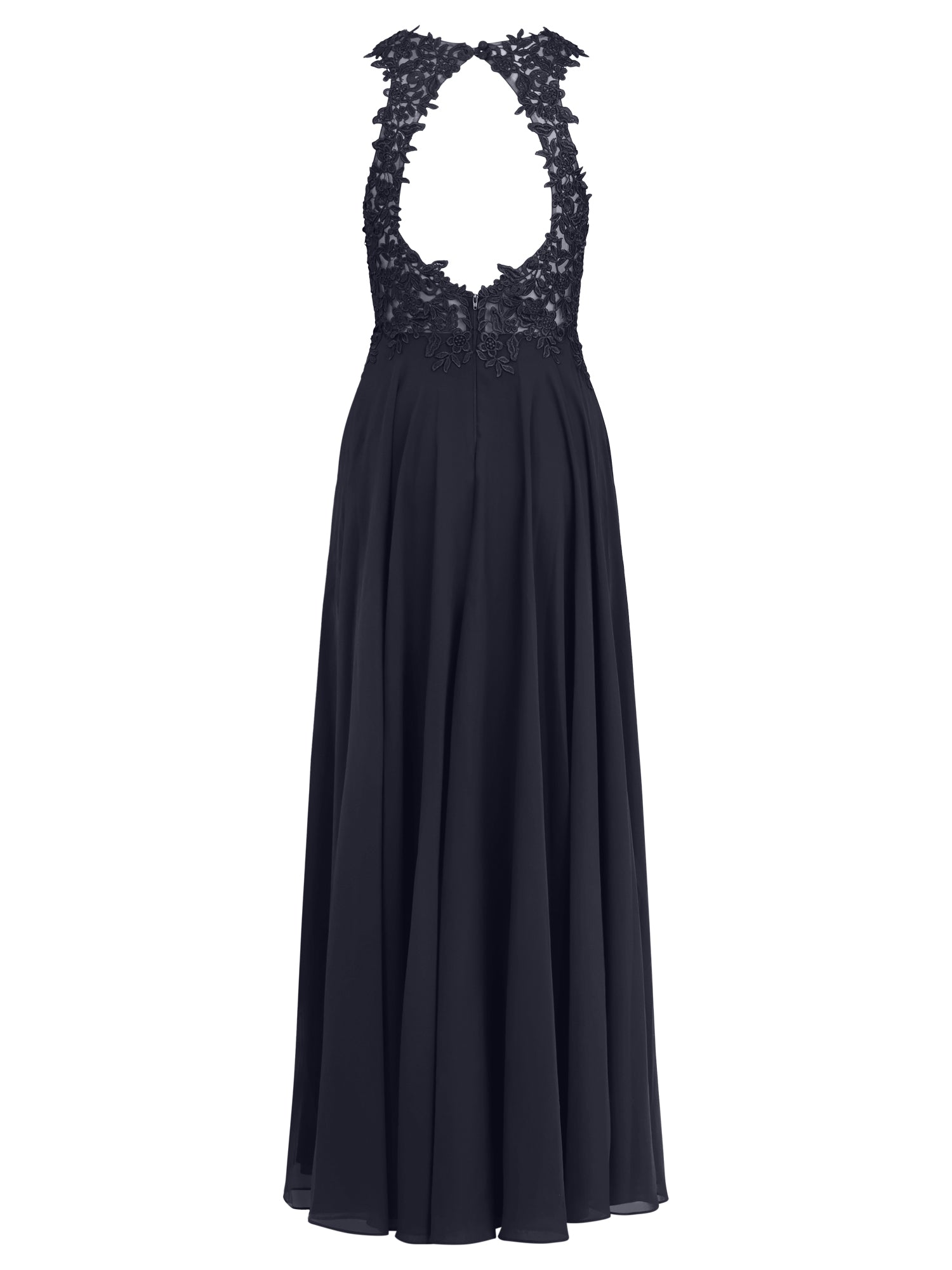 Kleid mit floraler Spitze und Chiffon | nachtblau