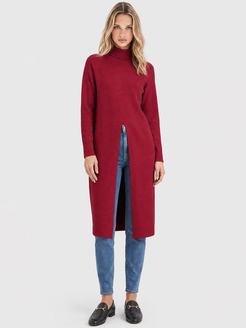 Langer Strickpullover mit langem Schlitz und Kaschmiranteil | rot image 1