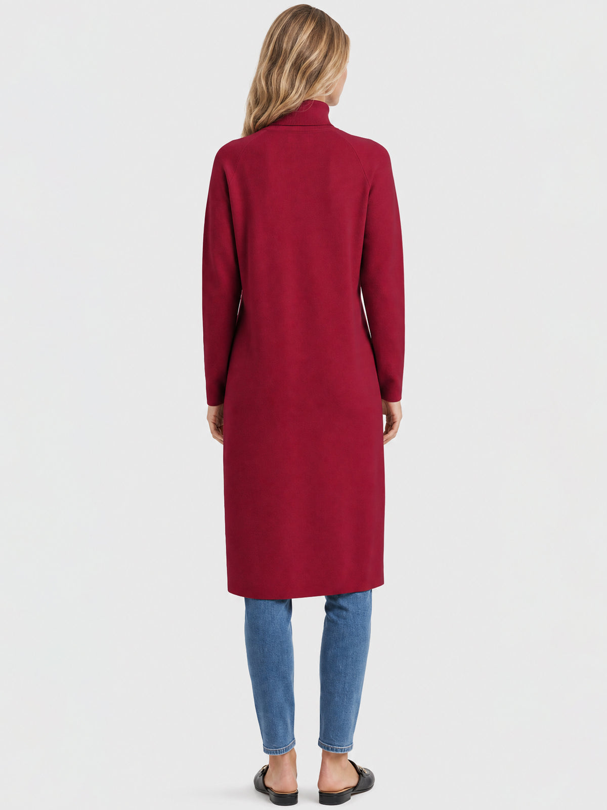 Langer Strickpullover mit langem Schlitz und Kaschmiranteil | rot