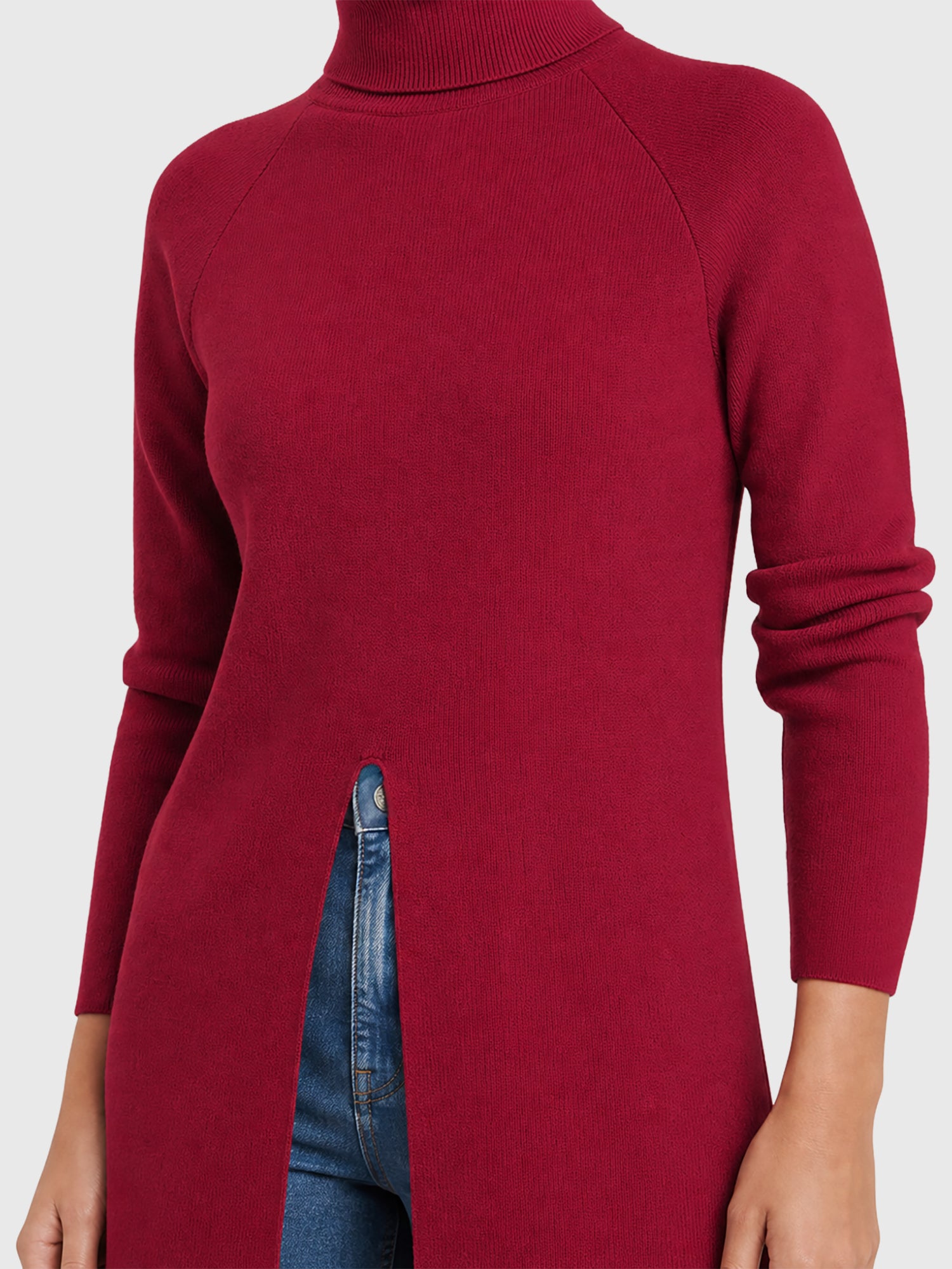 Langer Strickpullover mit langem Schlitz und Kaschmiranteil | rot