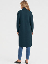 Langer Strickpullover mit langem Schlitz und Kaschmiranteil | petrol