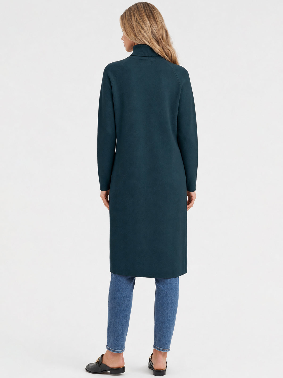 Langer Strickpullover mit langem Schlitz und Kaschmiranteil | petrol