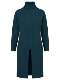 Langer Strickpullover mit langem Schlitz und Kaschmiranteil | petrol