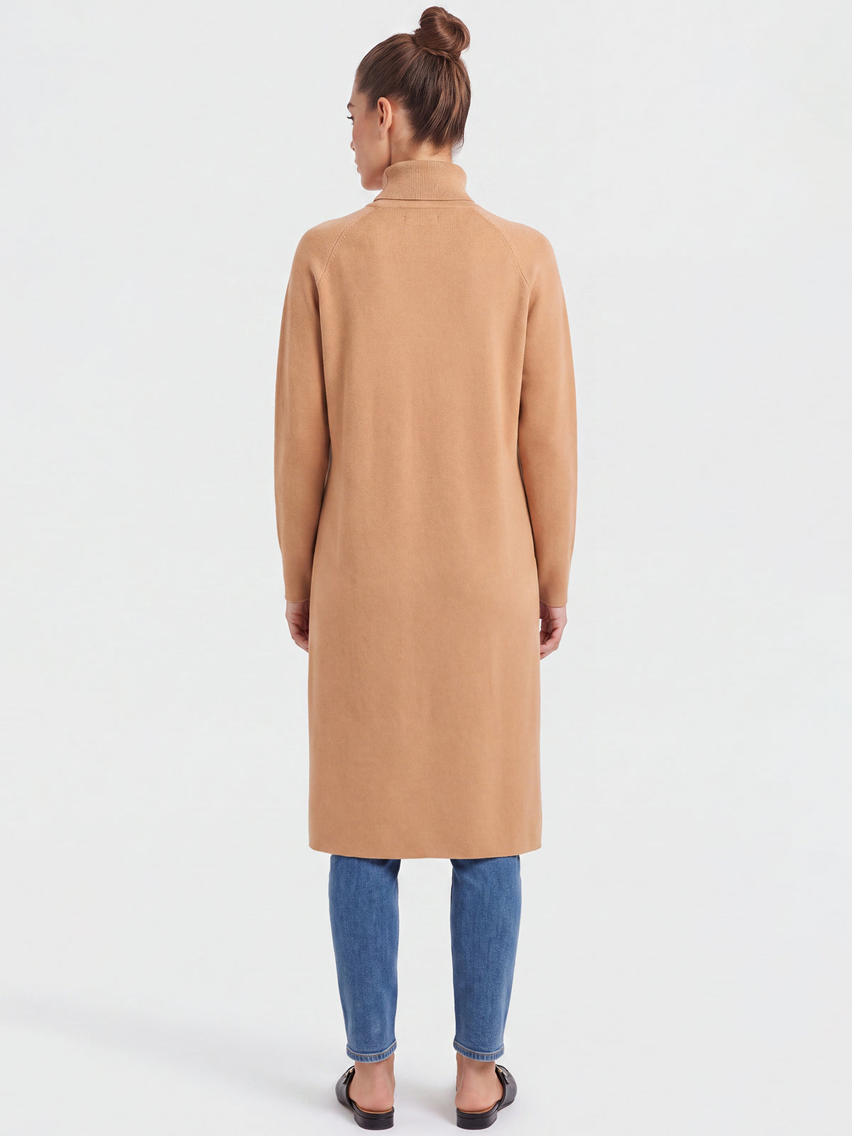 Langer Strickpullover mit langem Schlitz und Kaschmiranteil | camel