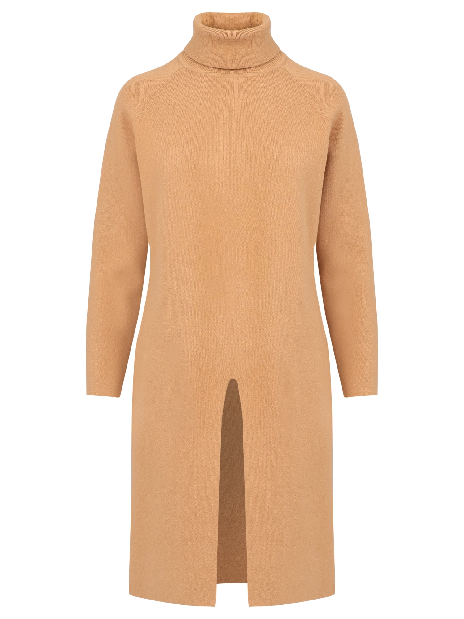 Langer Strickpullover mit langem Schlitz und Kaschmiranteil | camel