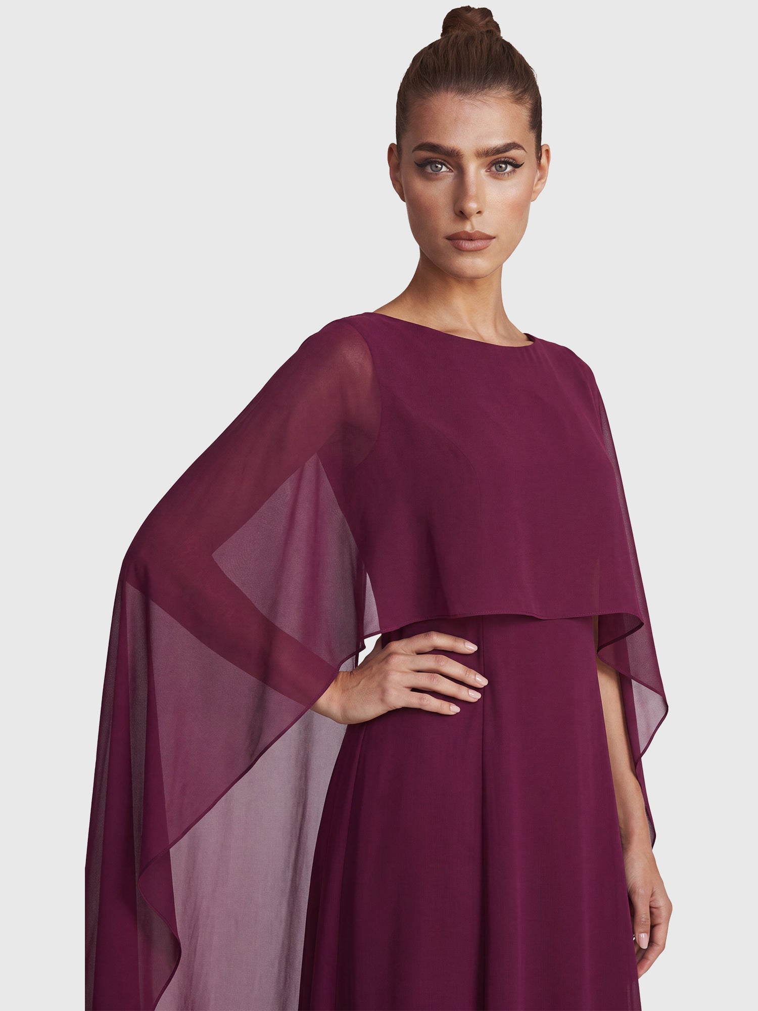 APART Schmales Abendkleid mit Chiffoncape | weinrot