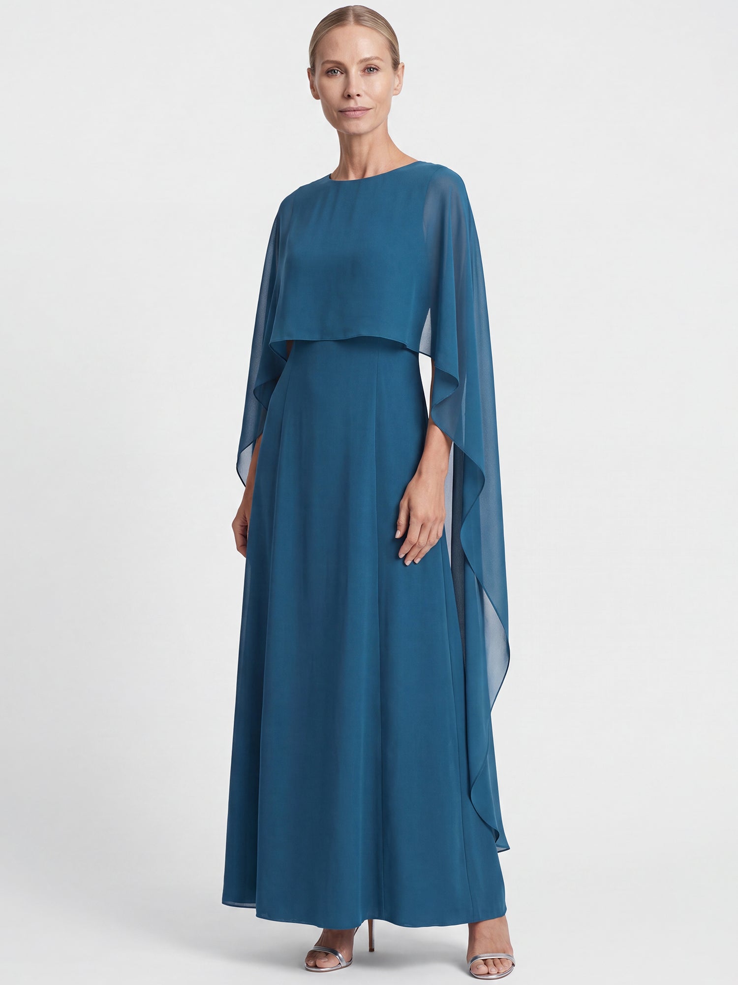 APART Langes Kleid mit Chiffon-Cape | petrol