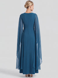 APART Langes Kleid mit Chiffon-Cape | petrol