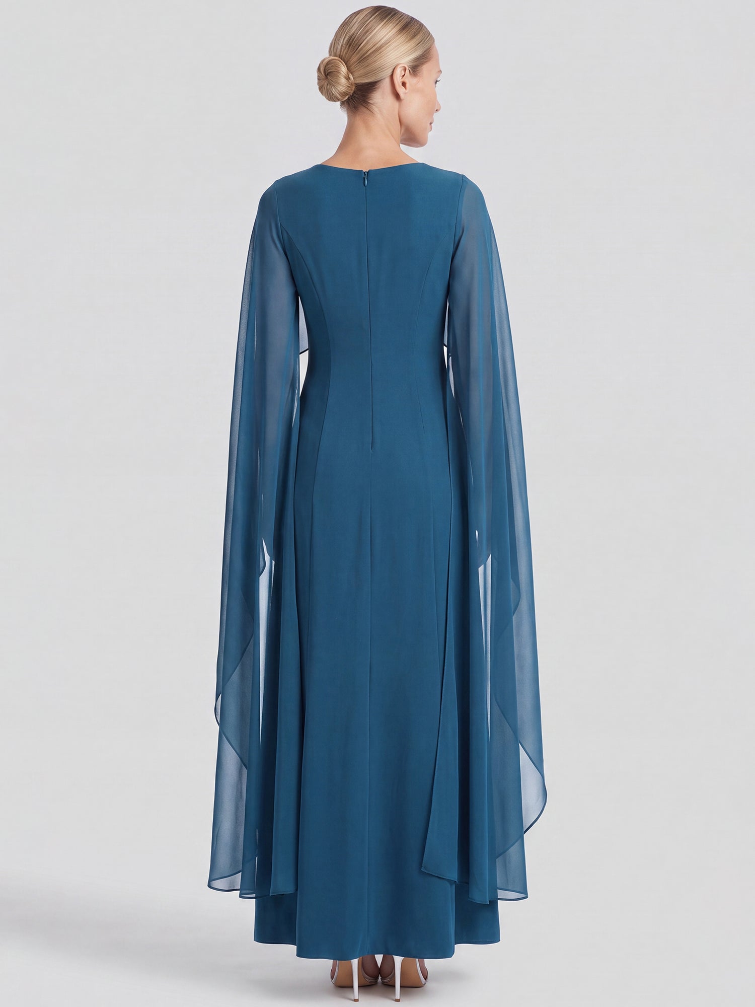 APART Langes Kleid mit Chiffon-Cape | petrol