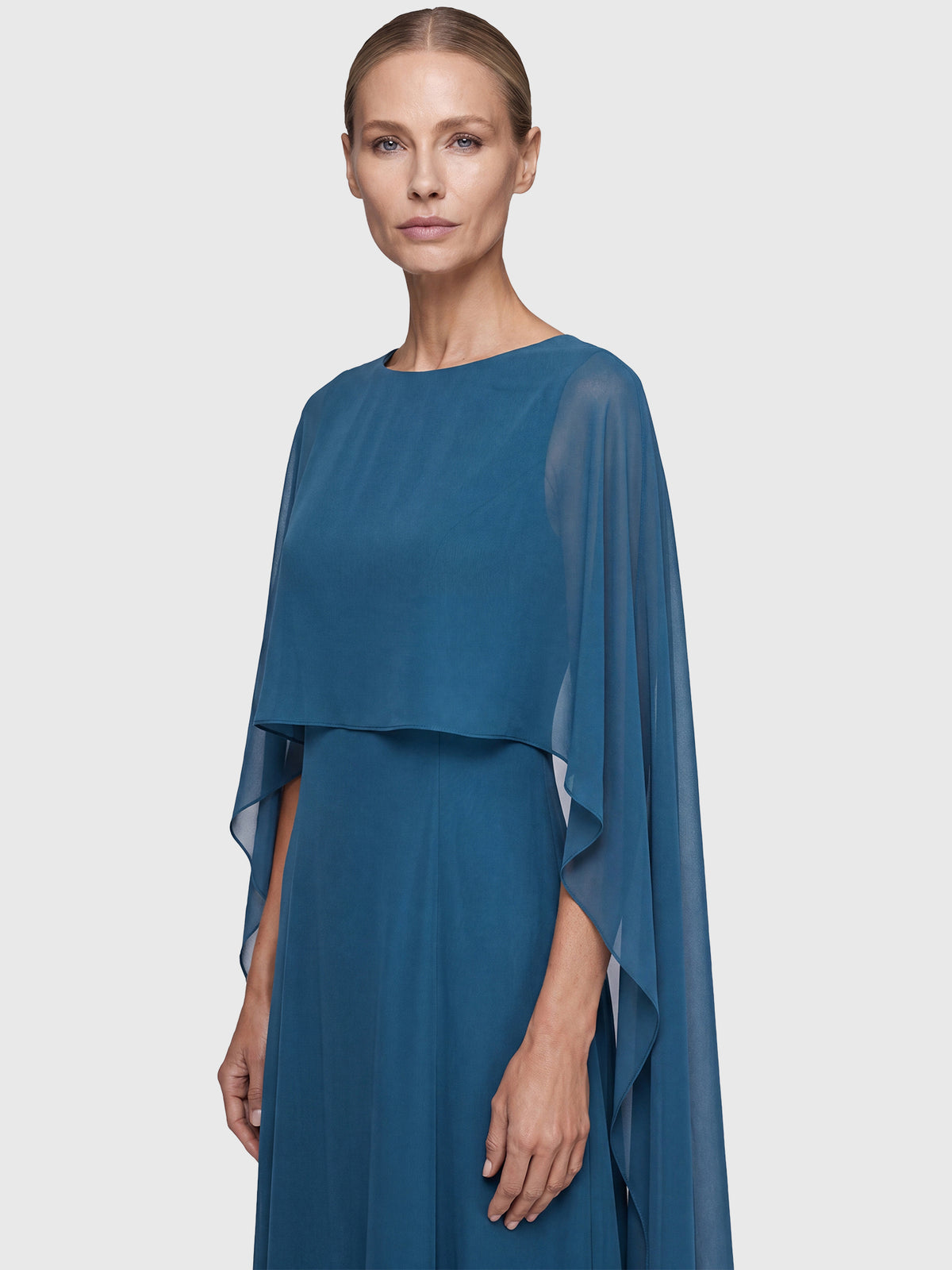 APART Langes Kleid mit Chiffon-Cape | petrol