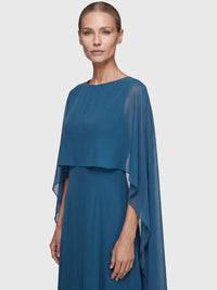 APART Langes Kleid mit Chiffon-Cape | petrol