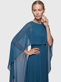 APART Langes Kleid mit Chiffon-Cape | petrol