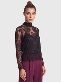 Spitzenshirt mit Satintop | schwarz