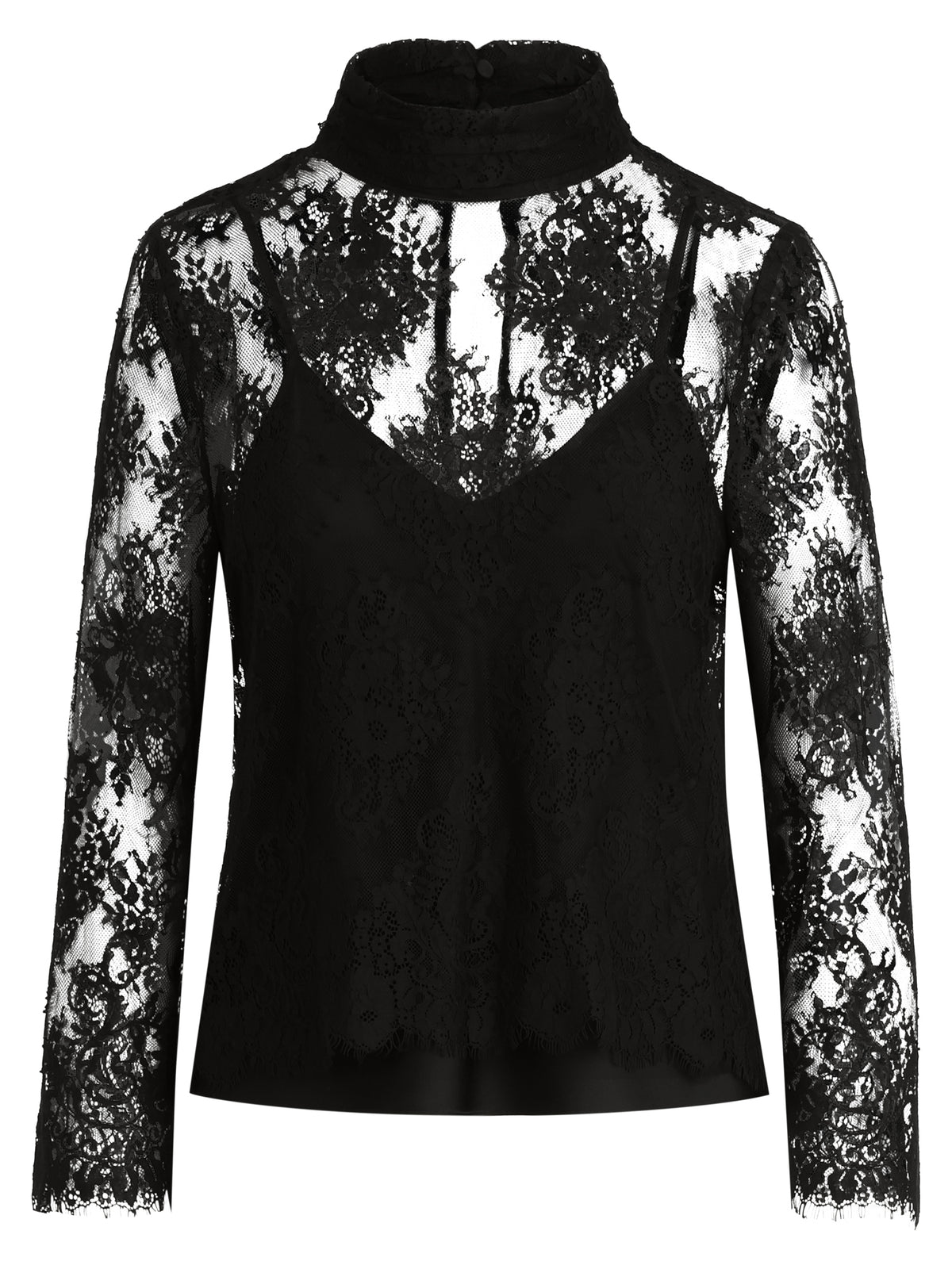 Spitzenshirt mit Satintop | schwarz