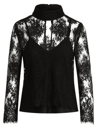 Spitzenshirt mit Satintop | schwarz