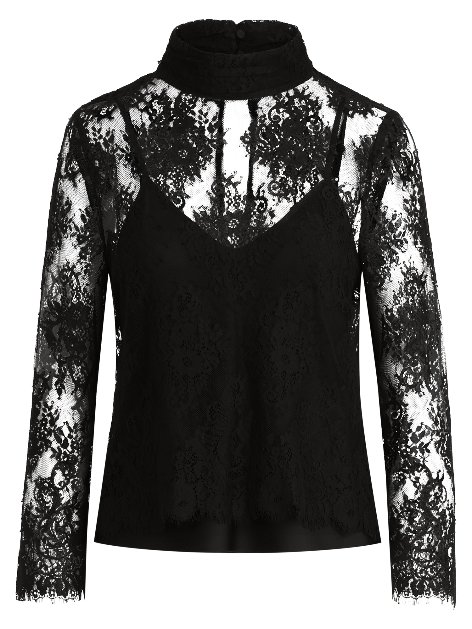 Spitzenshirt mit Satintop | schwarz