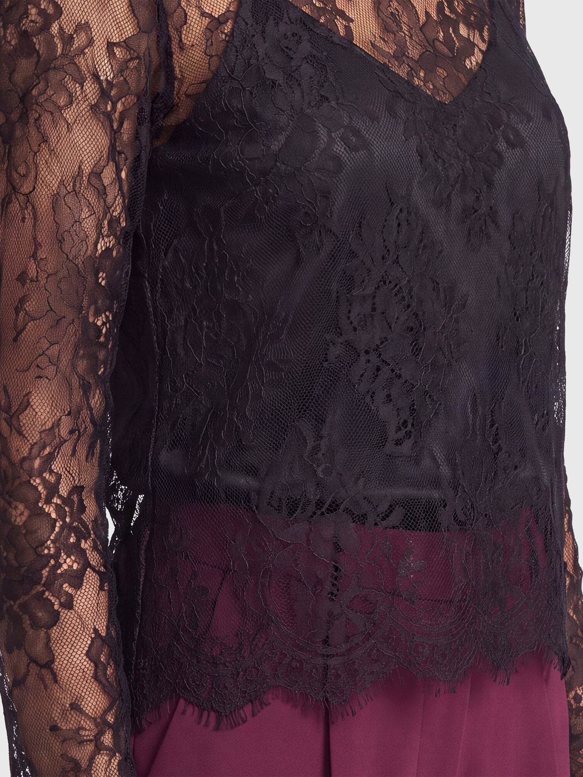 Spitzenshirt mit Satintop | schwarz