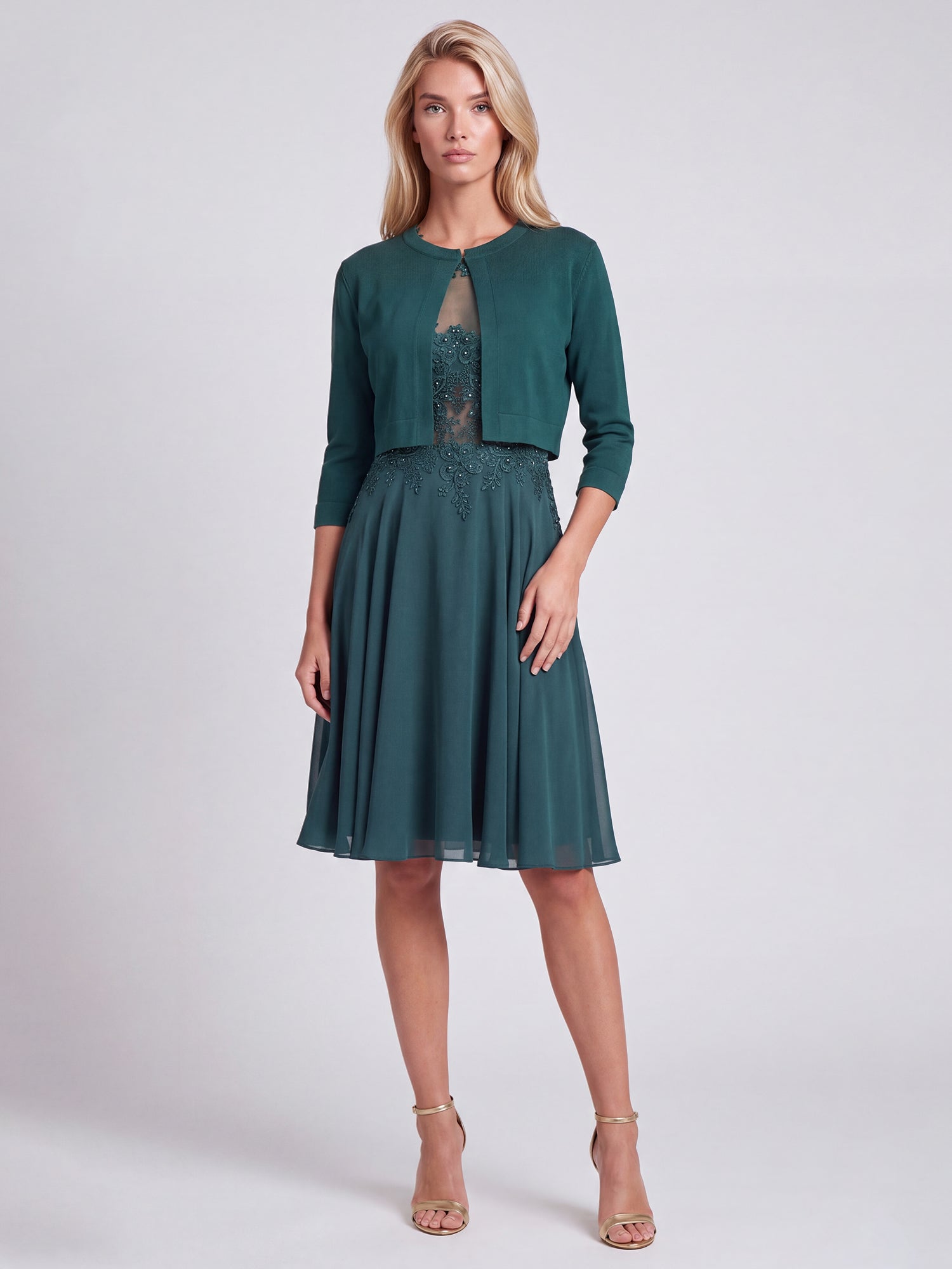 Strickbolero mit 3/4-Ärmeln | emerald