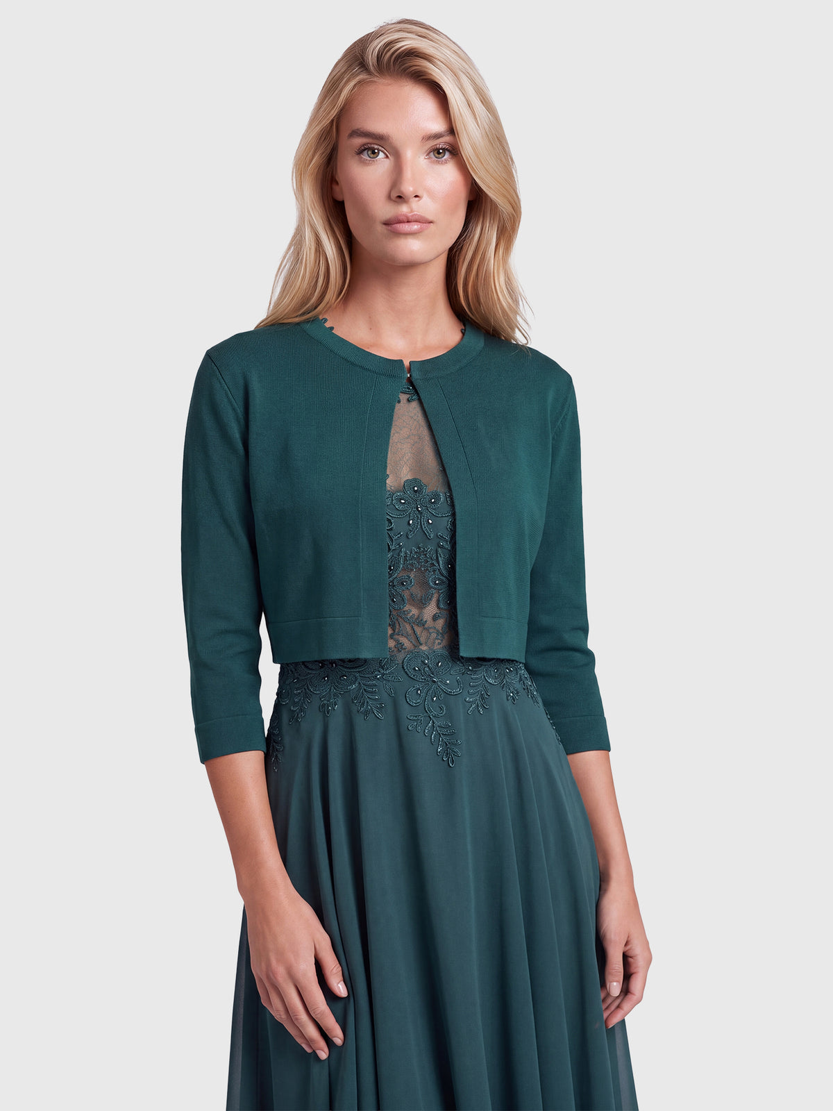 Strickbolero mit 3/4-Ärmeln | emerald