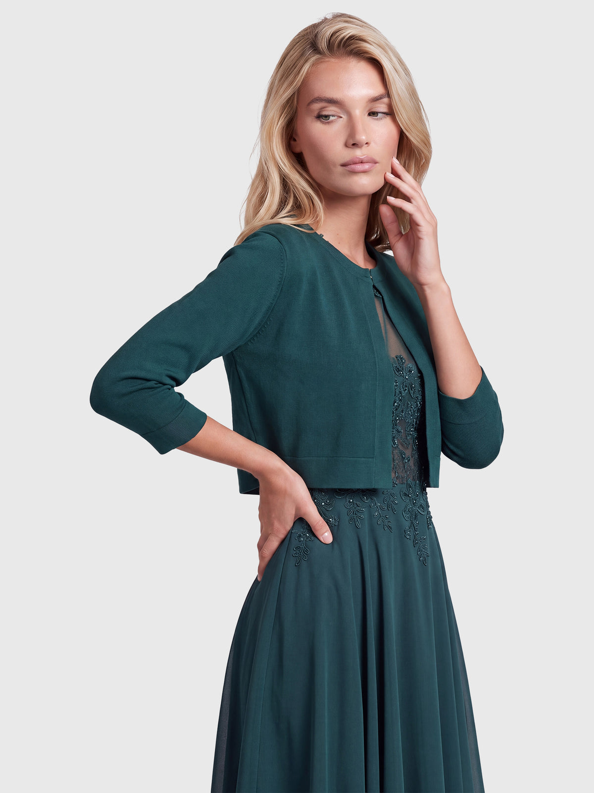 Strickbolero mit 3/4-Ärmeln | emerald