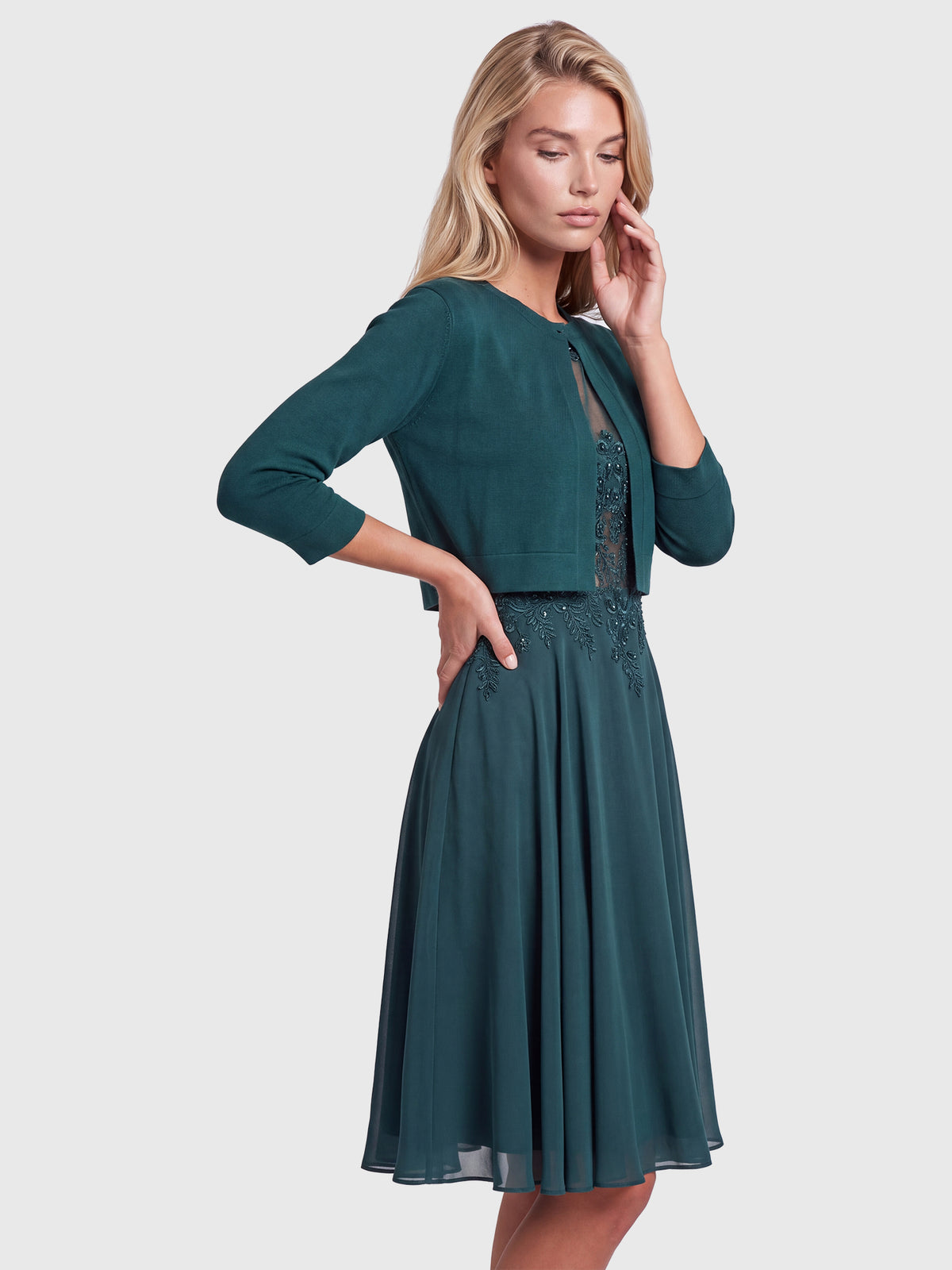 Strickbolero mit 3/4-Ärmeln | emerald