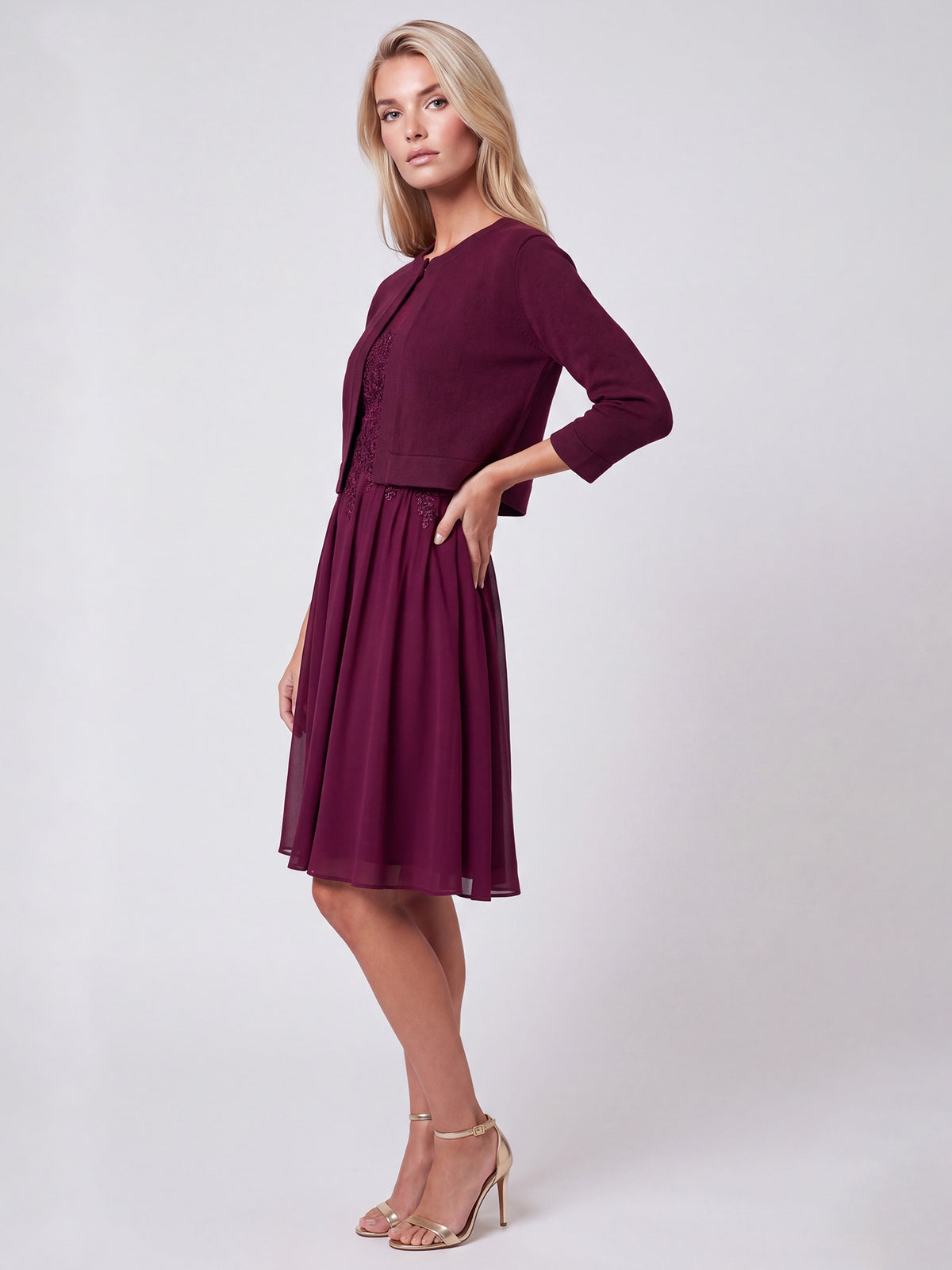 Strickbolero mit 3/4-Ärmeln | weinrot
