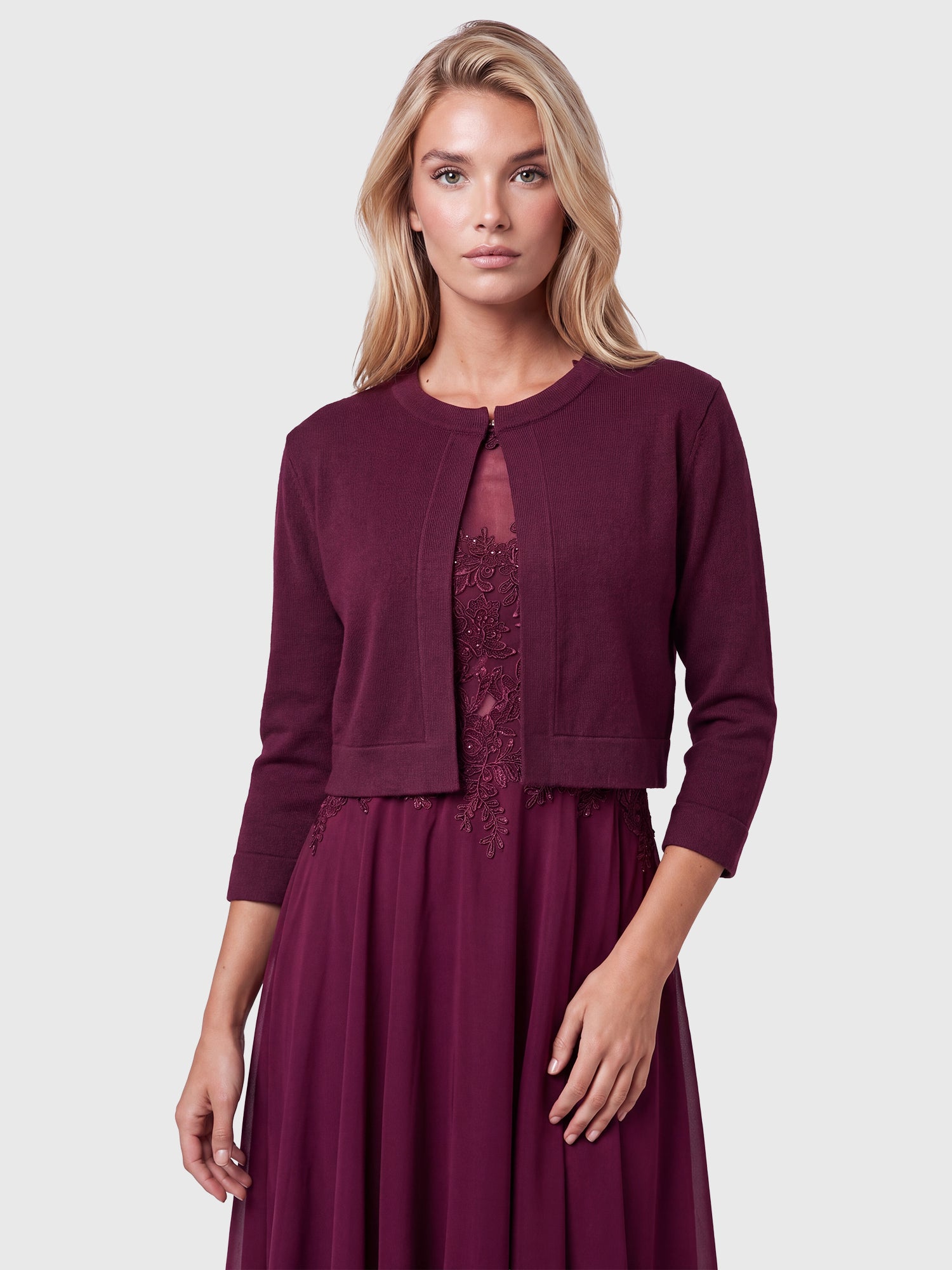 Strickbolero mit 3/4-Ärmeln | weinrot