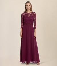 Abendkleid aus Spitze und Chiffon | merlot
