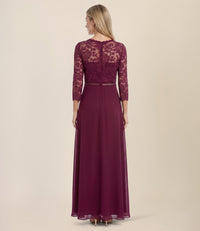 Abendkleid aus Spitze und Chiffon | merlot