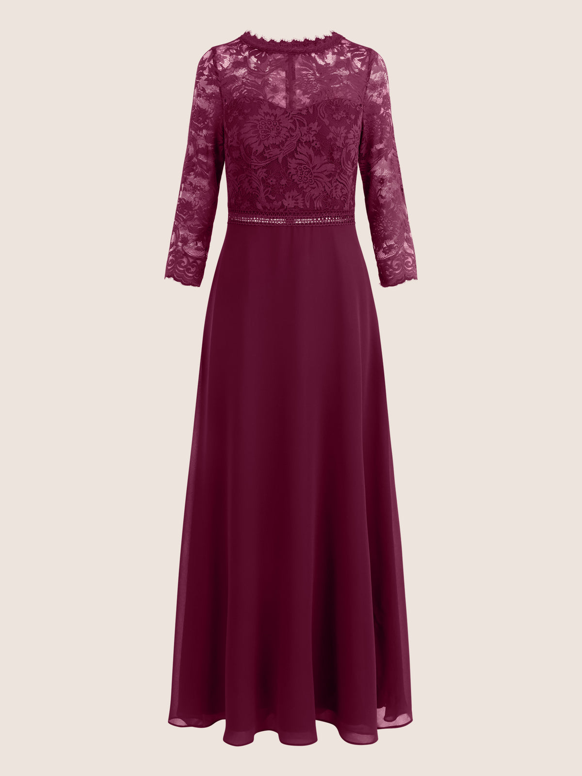 Abendkleid aus Spitze und Chiffon | merlot