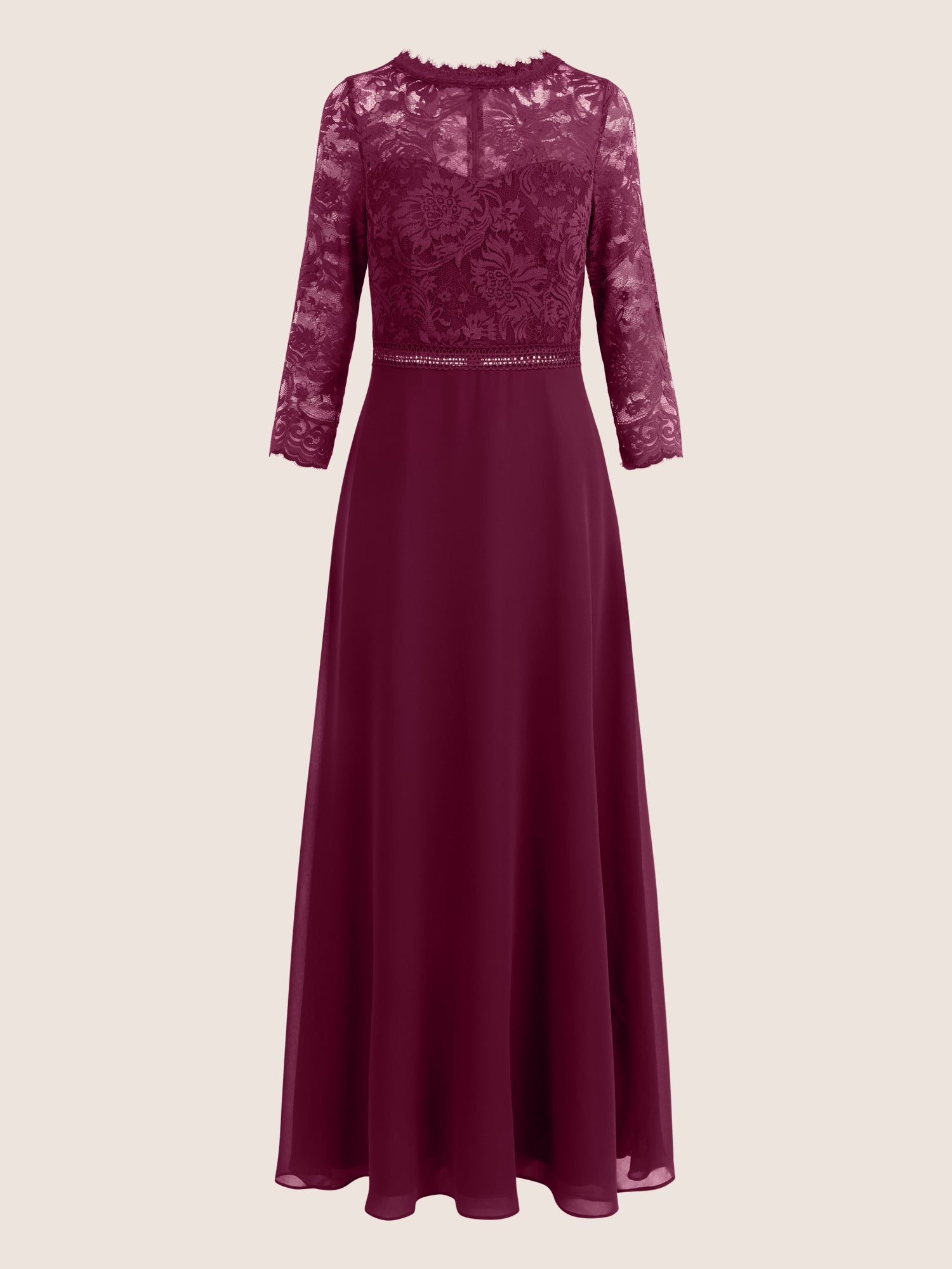 Abendkleid aus Spitze und Chiffon | merlot