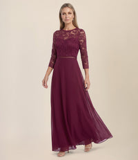 Abendkleid aus Spitze und Chiffon | merlot
