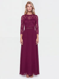 Abendkleid aus Spitze und Chiffon | merlot