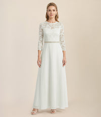 Abendkleid aus Spitze und Chiffon | cream