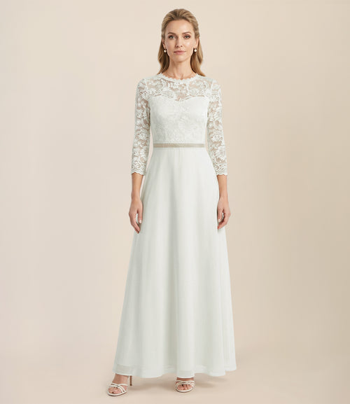 Abendkleid aus Spitze und Chiffon | cream image 1