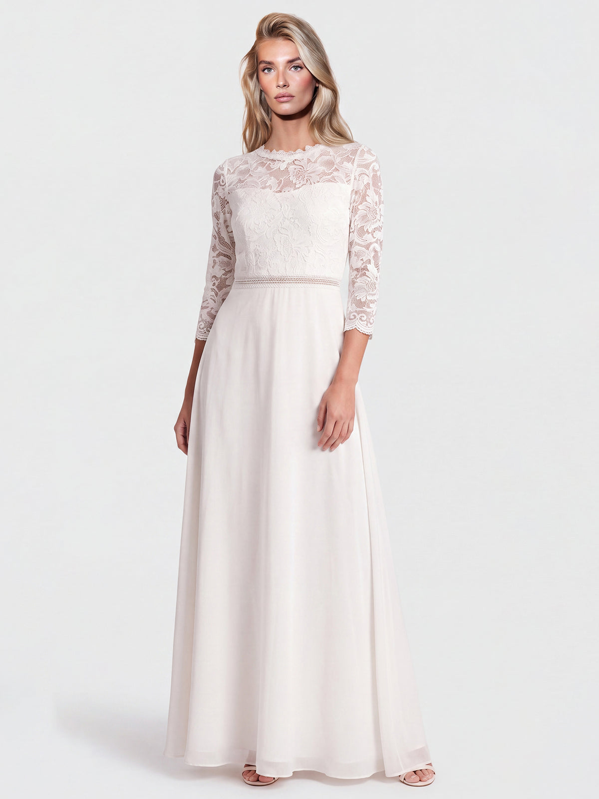 Abendkleid aus Spitze und Chiffon | cream