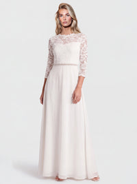 Abendkleid aus Spitze und Chiffon | cream
