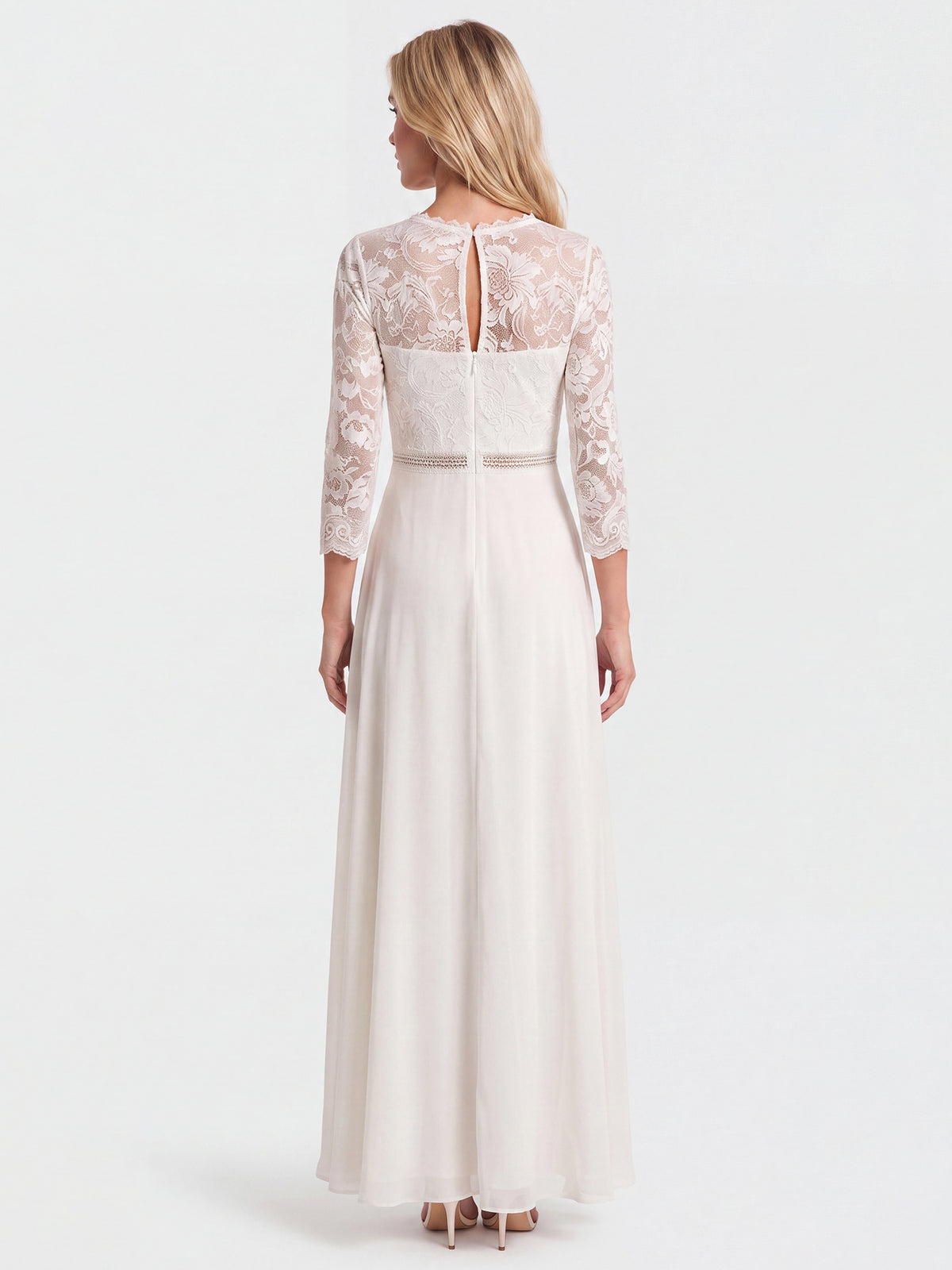 Abendkleid aus Spitze und Chiffon | cream