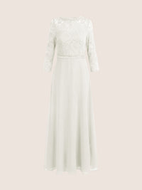 Abendkleid aus Spitze und Chiffon | cream