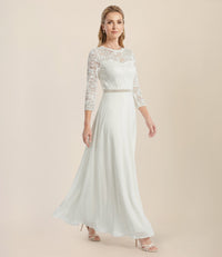 Abendkleid aus Spitze und Chiffon | cream